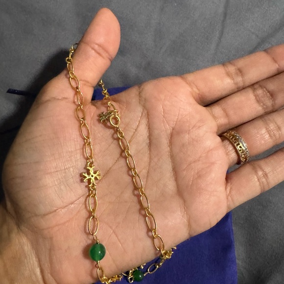 Tory Burch Elegant Gold and Green Gemstone Necklace - Picture 7 of 15